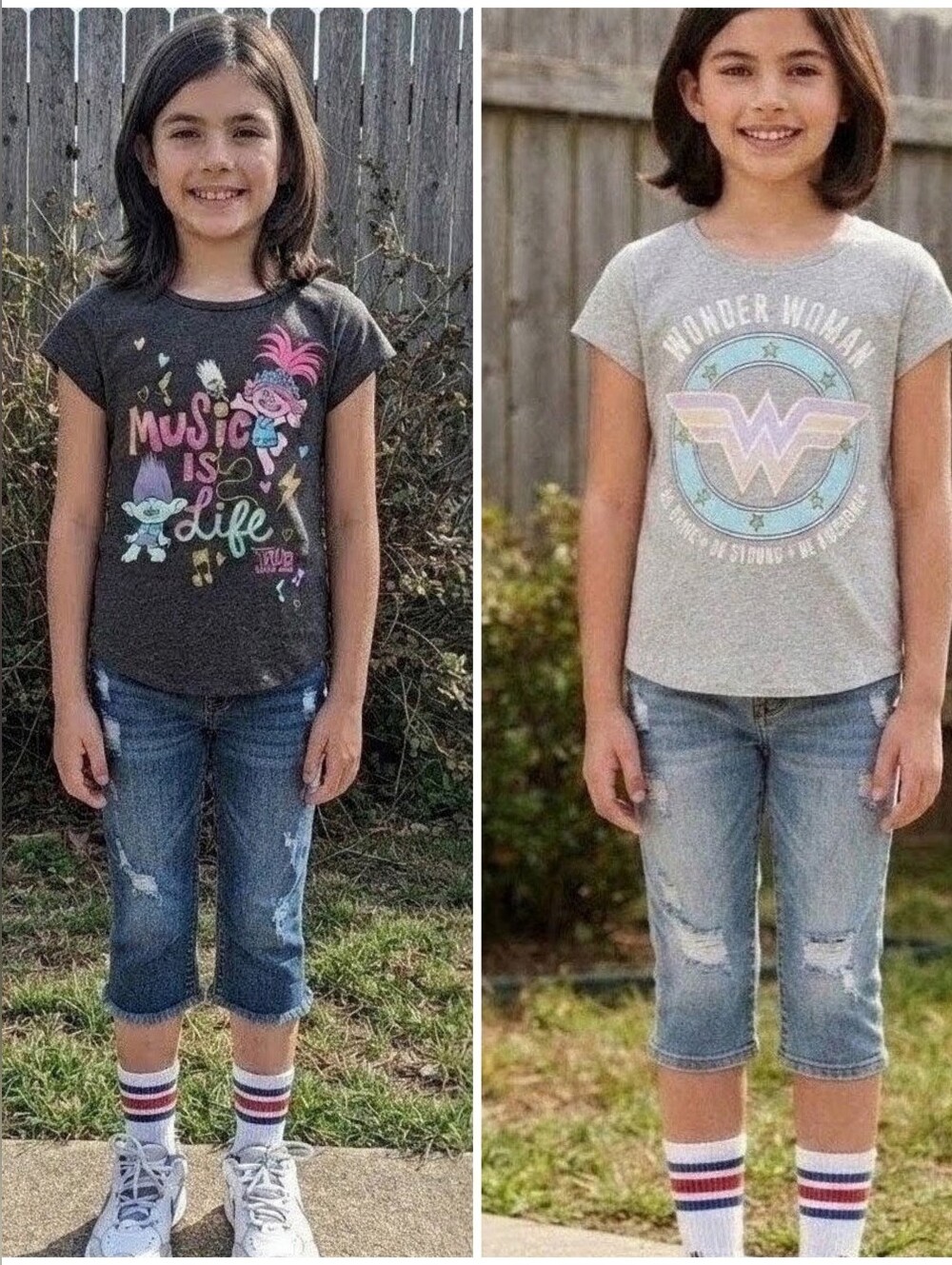 Jumping Beans Girls Classic Graphic Tee Duo Short Sleeve Gray & Charcoal- Sz 8
